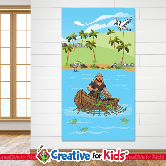 Peter Fishing, fisher of men, Creative For kids Bible Story Banners are wall decor and wall hangings designed for Sunday school, Kids church, homeschool, child care, and children's ministry.