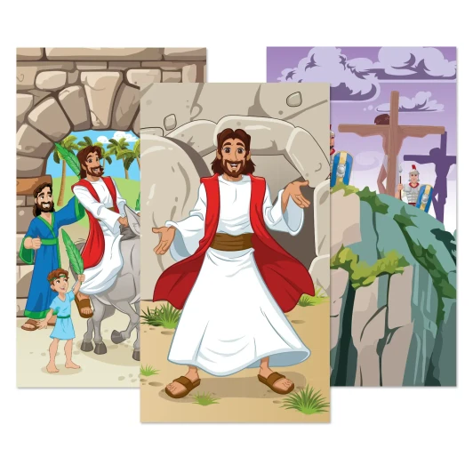 Palm Sunday Good Friday and Resurrection Bible story banners