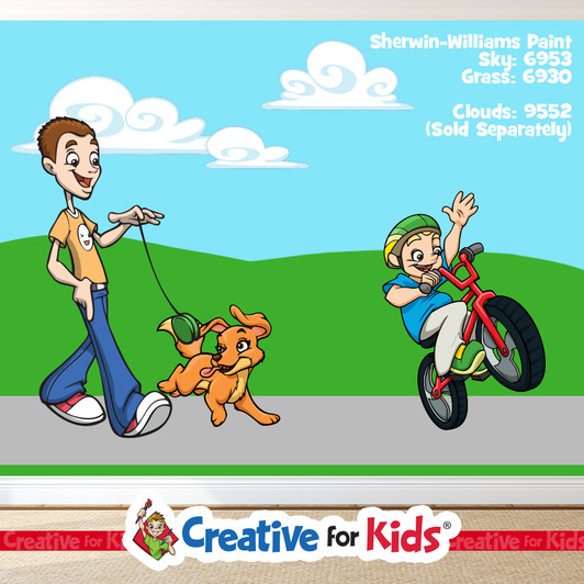 Bike Riding Kids Park groupings Creative For Kids Sunday School Wall Decals are great teaching and decorating resources for the hallways in your Kids Church, Sunday School Classroom, registration area, or Children's Ministry. We offer Sunday School, kids church, and children's ministry wall decals, banners, and murals. Please refer to our FAQ section for more information on installation.