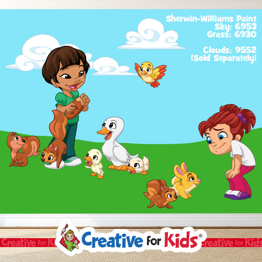 Feeding Ducks Kids Park groupings from Creative For Kids Sunday School Wall Decal Scenes are great teaching and decorating resources for the hallways in your Kids Church, Sunday School Classroom, registration area, or Children's Ministry. Creative For Kids offers many Church Decor, Church stage decor, and Wall art resources.