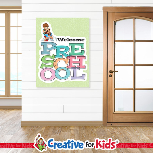 Welcome Preschool Vertical Banner is great for Bible Story Wall Decor. Designed for Nursery Hallway, Preschool Hallway, and Bible Story Hallway. This Bible Story Wall Hanging is a welcoming decor when added as a Sunday School Banner, Kids Church Banner, or Preschool Banner.