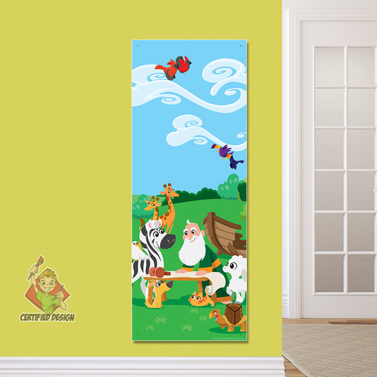 Noah Building The Ark PreK Bible Stories Banner introduces kids to Heroes of the  Bible that inspire them on their way to their Sunday School classroom, in kids church, Nursery, Preschool or Registration area. All vinyl banners include the option of grommets or no grommets.