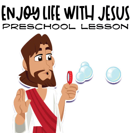 Printable preschool Bible lesson titled “Life with Jesus” featuring colorful Bible verse coloring pages, Sunday school craft materials, and a take-home card. Designed for Christian homeschool, Sunday school, and early childhood faith education. For ages 2–6.