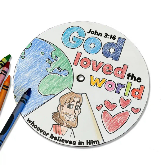 Teach John 3:16 with this God So Loved the World Color Wheel craft. A fun, hands on memory verse activity for preschool, Sunday school, or at home learning.