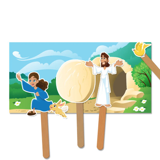 Celebrate Easter with this Jesus Resurrection Pop Stick craft. A fun Easter Bible story visual for preschool and Sunday school to teach kids that Jesus is alive.