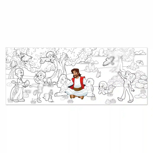 Jesus Blessing the Children Coloring Tablecloth - 6 ft