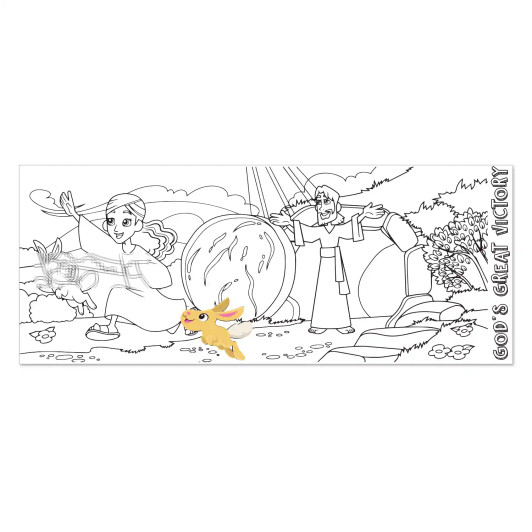 Kids coloring Resurrection Sunday table runner on classroom table