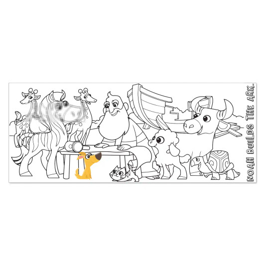 Noah building the ark with animals coloring table runner for kids Christian Bible activity
