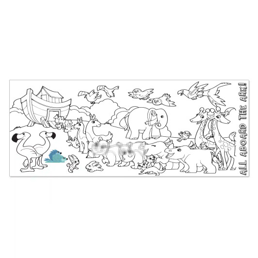 Noah’s Ark Bible coloring table runner with animals two by two, large Christian kids activity for Sunday school, homeschool, and church classrooms.