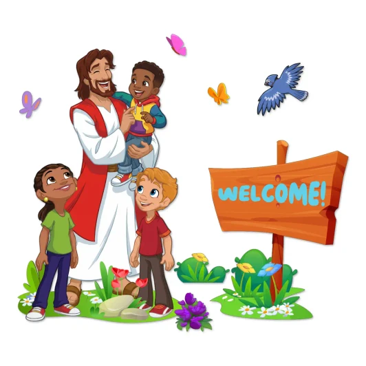 Jesus welcoming children wall decal set for kids ministry spaces
