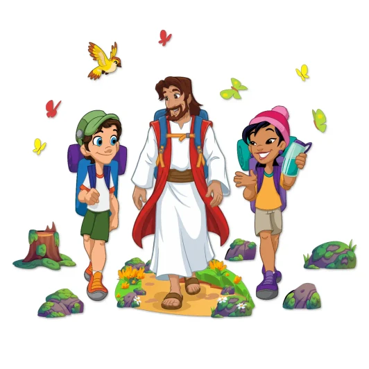 Jesus hiking with kids wall decal for children's ministry