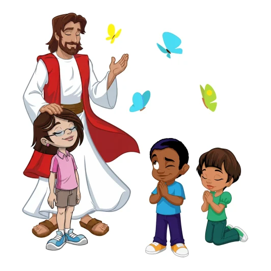 Jesus praying with children wall decal for Sunday school classroom