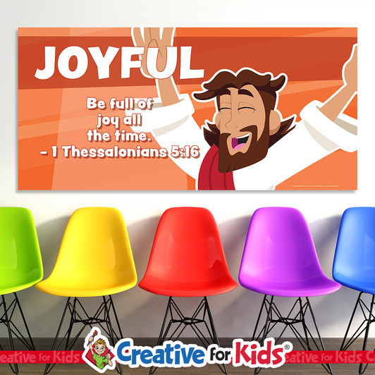 Be Full of Joy Scripture Bible Verse PreK Banner offers a budget friendly Biblically focused way to decorate your Nursery, Preschool, Sunday School classroom, kids church, or Children's Ministry hallway . All vinyl banners include the option of grommets or no grommets.