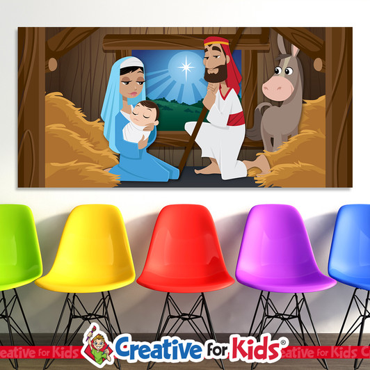 Jesus Birth, Nativity Bible Stories HOR Banner introduces kids to Heroes of the  Bible that inspire them on their way to their Sunday School classroom, in kids church, Nursery, Preschool or Registration area. All vinyl banners include the option of grommets or no grommets.