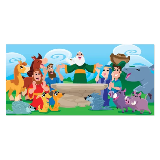 Noah worshiping God after flood banner for kids ministry