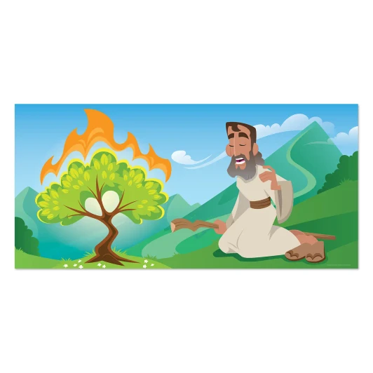 Moses and burning bush banner for kids ministry lessons