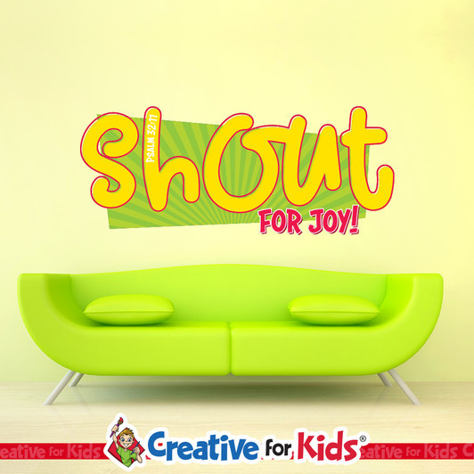 Shout For Joy Encouraging Word Bible Verse Wall Decal inspires children to hide the word of God in their hearts in your Sunday School classroom, kids church, or Children's Ministry hallway.