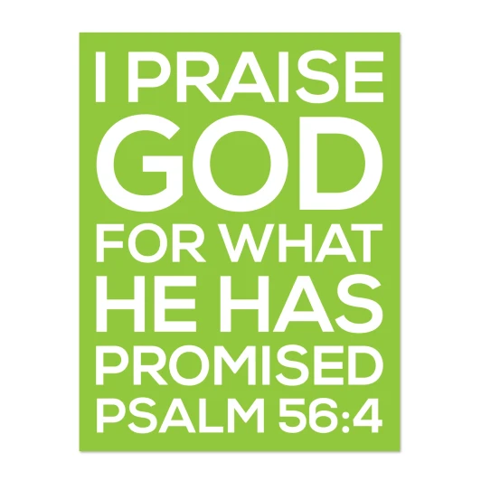 Green scripture wall decal displaying Psalm 56:4 I praise God for what he has promised