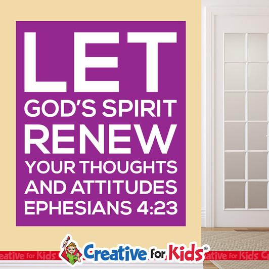 Let God's Spirit Renew Scripture Crisp Design Wall Decal a fun budget friendly way to decorate for kids’ church wall decals perfect for your Sunday School, kids church, or Children's Ministry hallways.