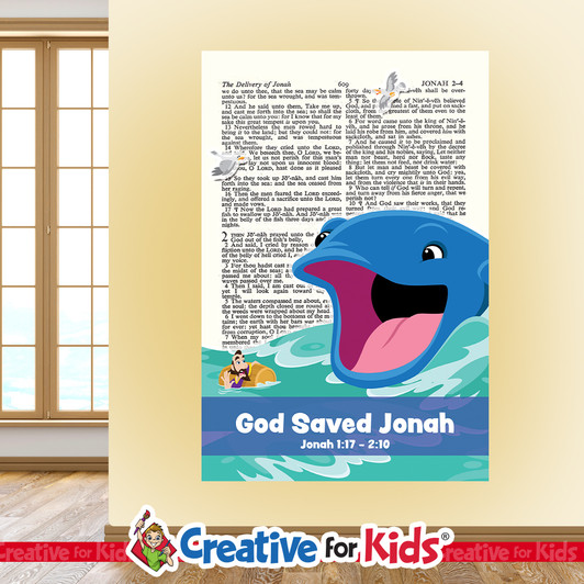 God Saved Jonah Bible Story Scripture Page Wall Decal will bring the stories of the Bible to life on the walls of your Sunday School, kids church, or Children's Ministry hallways.