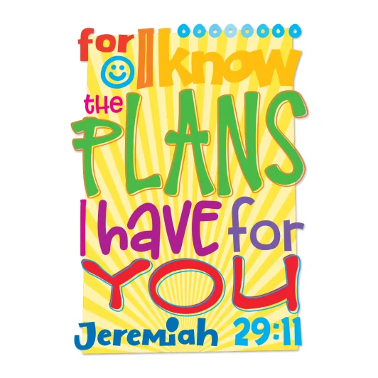 Colorful Jeremiah 29:11 wall decal reminding children God has loving plans for them.