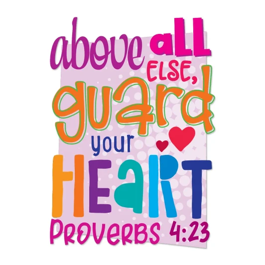Colorful Proverbs 4:23 wall decal teaching children to guard their hearts.