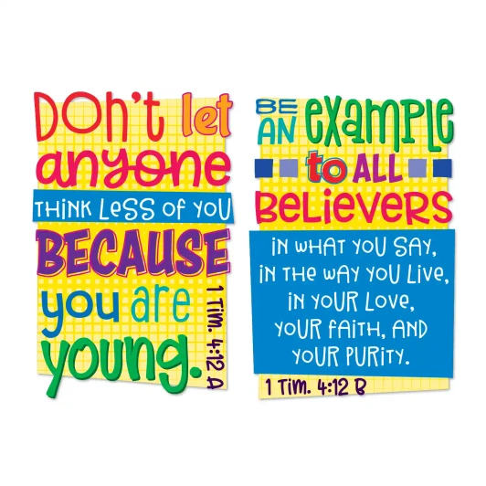 Matching 1 Timothy 4:12 Scripture wall decal set for children's ministry classrooms.
