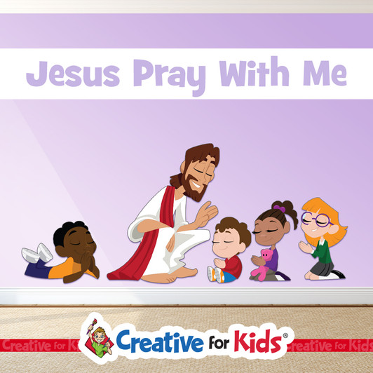 Jesus Pray With Me Talk to Jesus PreK Bible Story Wall Decal encourages kids to spend time with Jesus as they walk down the children’s ministry hallway,in their Sunday School classroom, or in kids church.