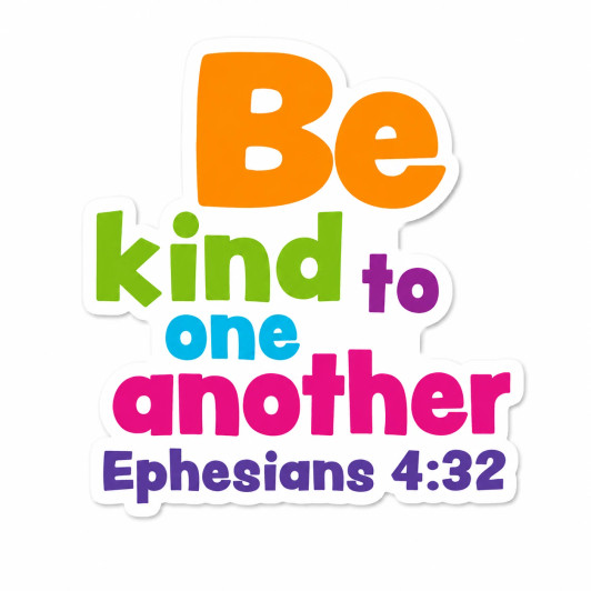 Colorful Ephesians 4:32 scripture wall decal with the phrase “Be kind to one another” displayed on a white background.
