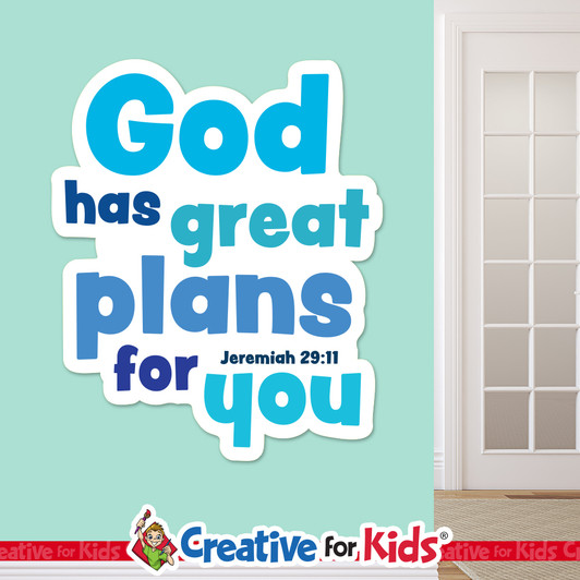 God has great plans for you White Trim Scriptures are creatively designed to draw kids and family's attention to encouraging Bible verses. Great for your Kids Church, Sunday School, or Children's Ministry.