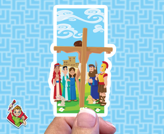 Jesus savior on the cross crucifixion Tiny Sunday School Stickers are a great resource if you need a gift, reward, or prize for volunteers or kids. Great for your Kids Church, Sunday School or Children's Ministry.