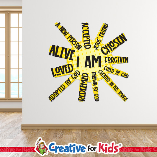 I am - Sun Shaped Word Cloud, Sunday School Decal, Books Bible Decal, Kids Church Decor, Sunday School, Armor of God, Books of the Bible.