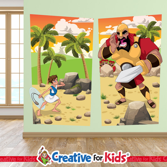 David and Goliath Elementary Bible Story Wall Decal will bring the stories of the Bible to life on the walls of your Sunday School, kids church, or Children's Ministry hallways.