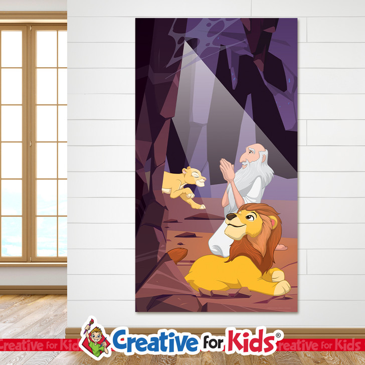 Daniel in the Lions' Den Bible story banner for Sunday school