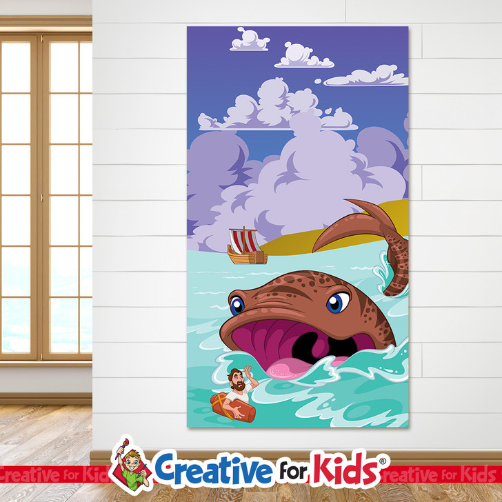 Jonah and the whale Creative For kids Bible Story Banners are wall decor and wall hangings designed for Sunday school, Kids church, homeschool, child care, and children's ministry.