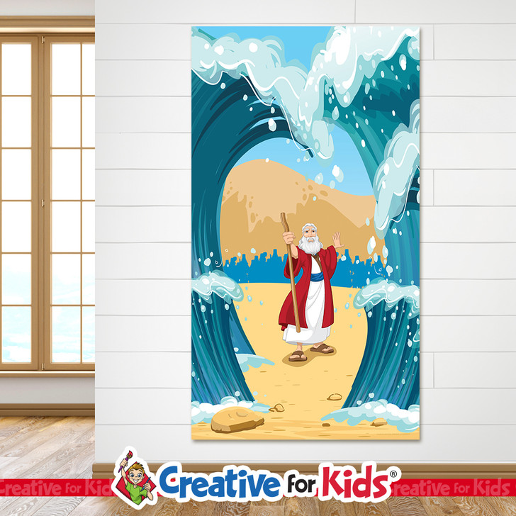 Moses parting the Red Sea Creative For kids Bible Story Banners are wall decor and wall hangings designed for Sunday school, Kids church, homeschool, child care, and children's ministry.
