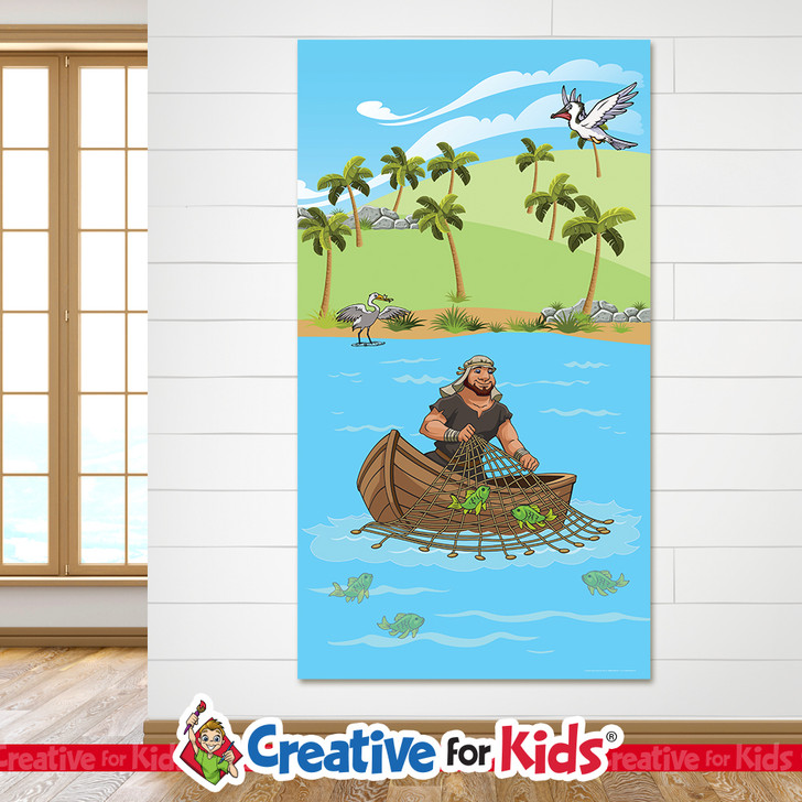 Peter Fishing, fisher of men, Creative For kids Bible Story Banners are wall decor and wall hangings designed for Sunday school, Kids church, homeschool, child care, and children's ministry.