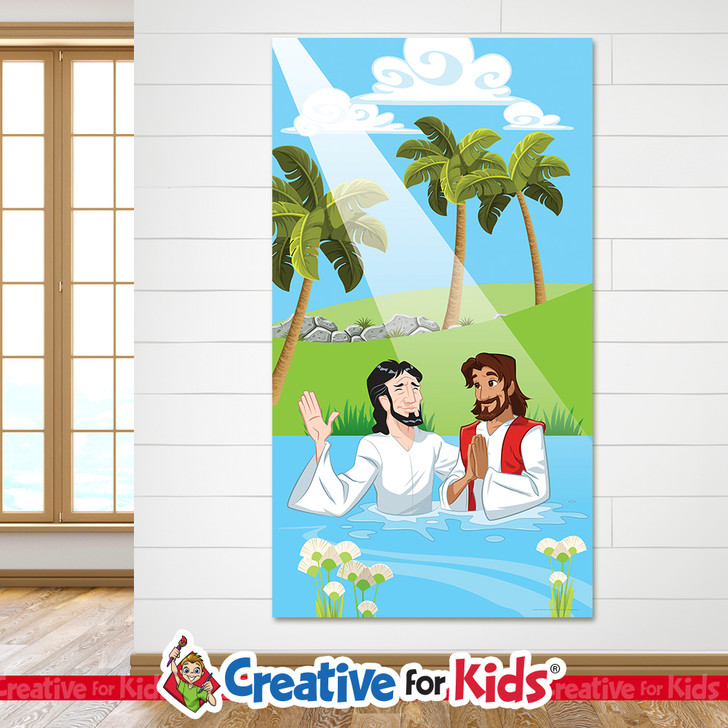 Jesus baptism Bible story banner for Sunday school lessons