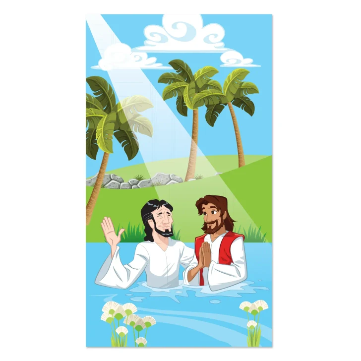 John the Baptist baptizing Jesus, Elementary Bible story Banner