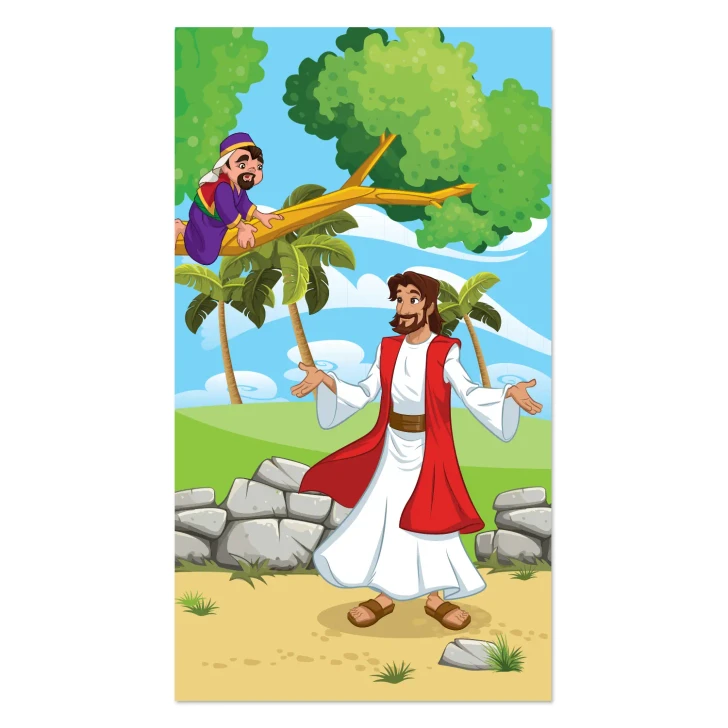 Zacchaeus meets Jesus, Elementary Bible story Banner