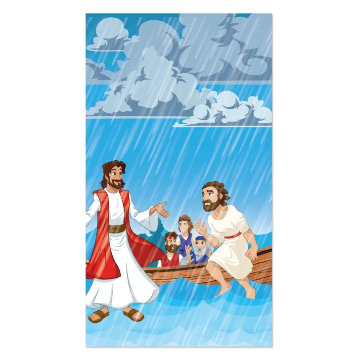 Jesus walks on water, Elementary Bible story Banner