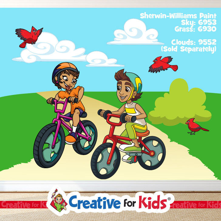 Kids Sports Friends Riding Bikes Wall Decal Grouping from Creative For Kids Sunday School Wall Decal Scenes are great teaching and decorating resources for the hallways in your Kids Church, Sunday School Classroom, registration area, or Children's Ministry.