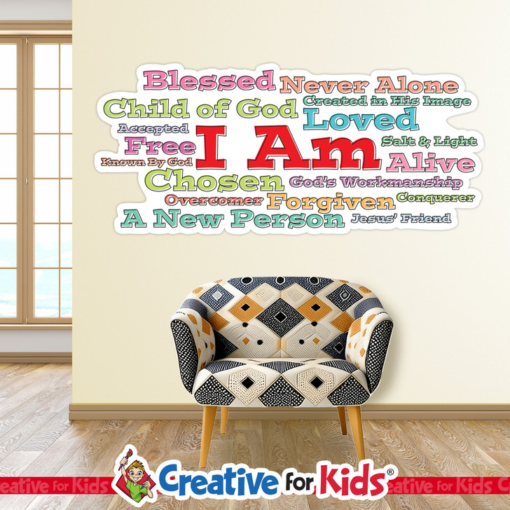 I Am Word Cloud, Bible Story Wall Decal, Sunday school wall decal, Kids church décor, homeschool, child care, Preschool decal, Nursery décor, Bible Story Wall Hanging.