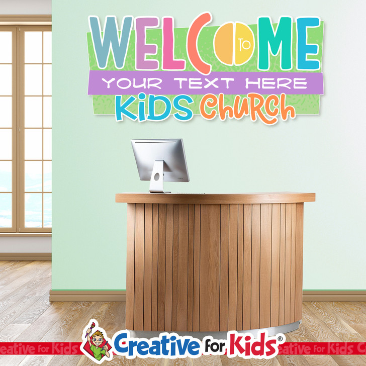 Custom Welcome to Kids Church Wall Decal can be personalized for Children's Church, Sunday School, or Kids Church spaces