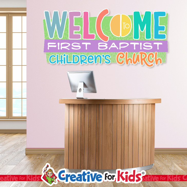 Custom Welcome to Children's Church Wall Decal can be personalized for Children's Church, Sunday School, or Kids Church spaces
