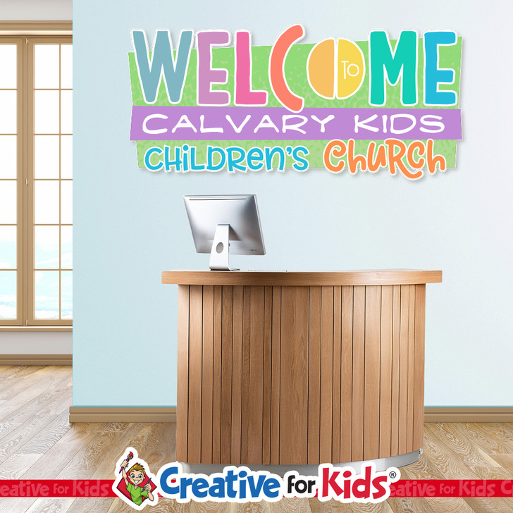 Custom Welcome to Children's Church Wall Decal can be personalized for Children's Church, Sunday School, or Kids Church spaces