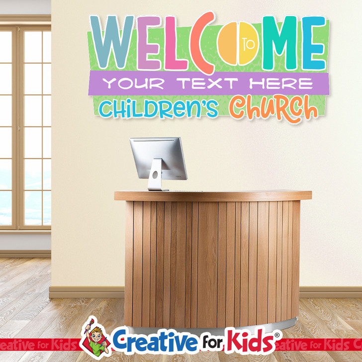 Custom Welcome to Children's Church Wall Decal can be personalized for Children's Church, Sunday School, or Kids Church spaces