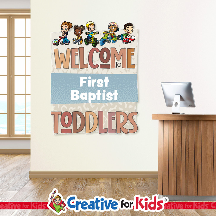 Custom Welcome to Toddlers Wall Decal can be personalized for Preschool Nursery or Children's Ministry