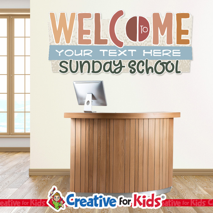 Custom Welcome to  Sunday School Wall Decal can be personalized for your Children's Ministry sign-In, registration, or family check in area.