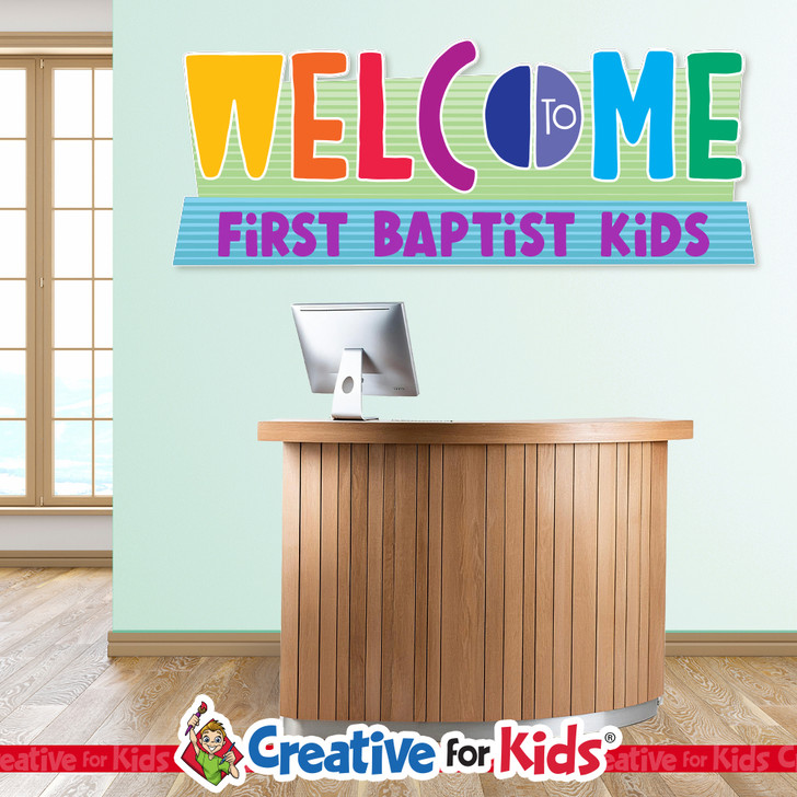 Custom Welcome Wall Decal Lines can be personalized for your Children's Ministry sign-In, registration, or family check in area.
